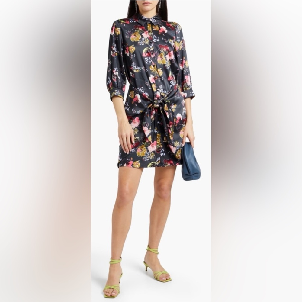 CINQ À SEPT FLORAL TIE-FRONT GABY DRESS, SIZE 2.